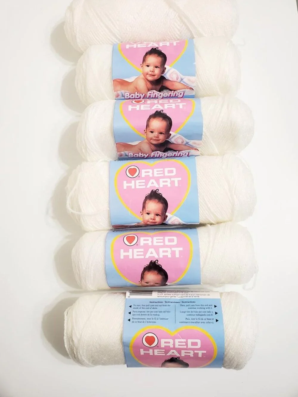 Red Heart Baby Fingering Yarn Lot Of 6 Skeins White 001 Acrylic 50g 1 3/4oz